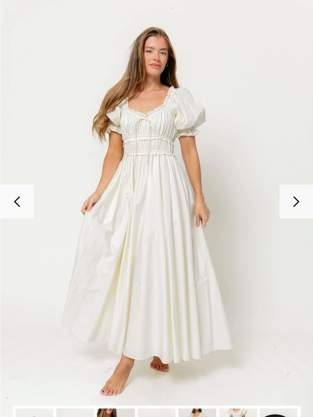 Puff-Sleeve Maxi Dress in Cream with Smocked Waist